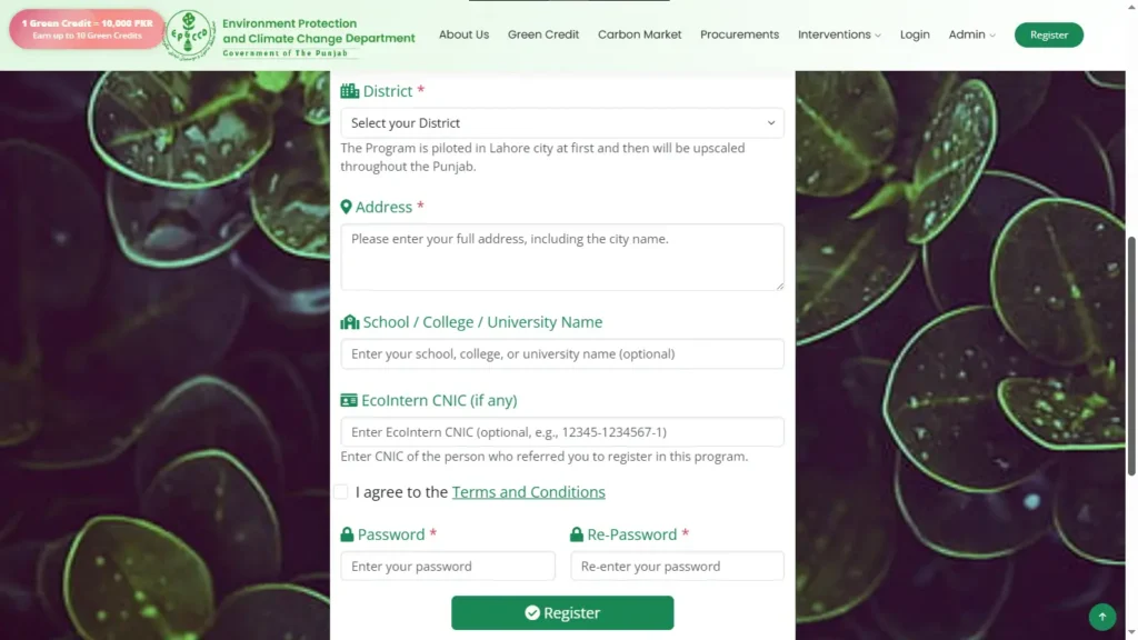 Punjab Green Credit Program 2025 Registration form