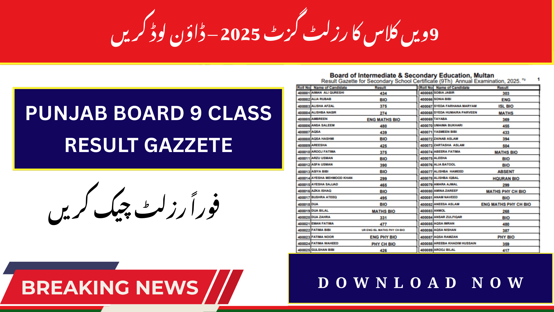 9th Class Result Gazette 2025 PDF Download