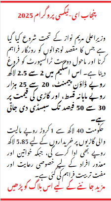 Payment Structure of Punjab E-Taxi Programme 2025